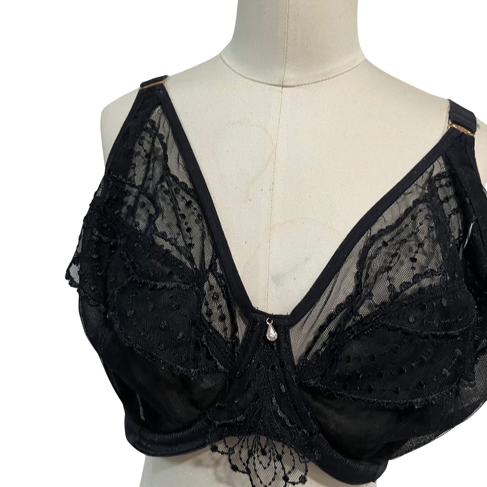 Elomi Priya Black Lace Underwire Plunge Bra EL4550 Extended 34K